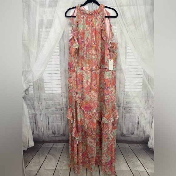 Alex Marie Plus Sz 24W Pink Teal Floral Halter Sleeveless Asymmetric Hem Easter - Picture 12 of 16